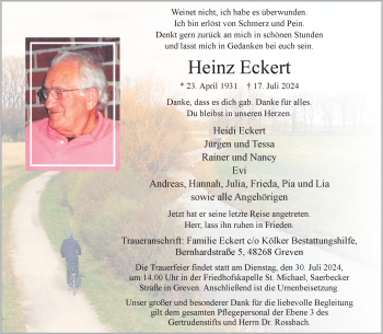 Anzeige von Heinz Eckert 