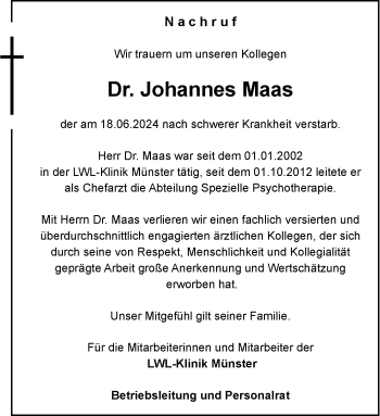 Anzeige von Dr. Johannes Maas 
