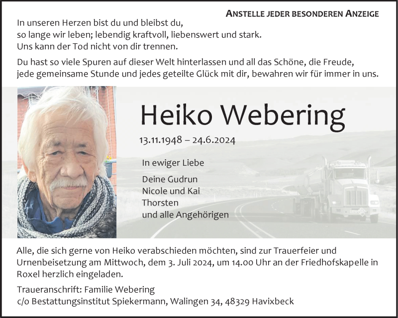  Traueranzeige für Heiko Webering vom 29.06.2024 aus 