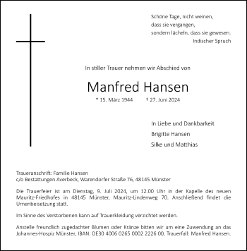 Anzeige von Manfred Hansen 