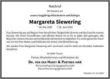 Anzeige von Margareta Siewering 