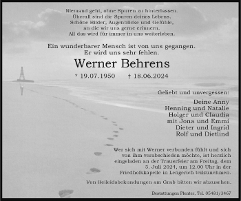 Anzeige von Werner Behrens 
