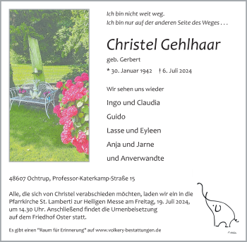 Anzeige von Christel Gehlhaar 