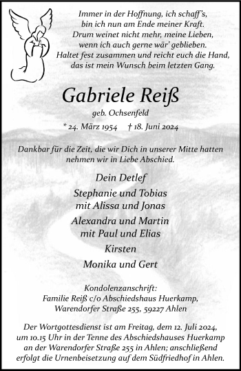 Anzeige von Gabriele Reiß 
