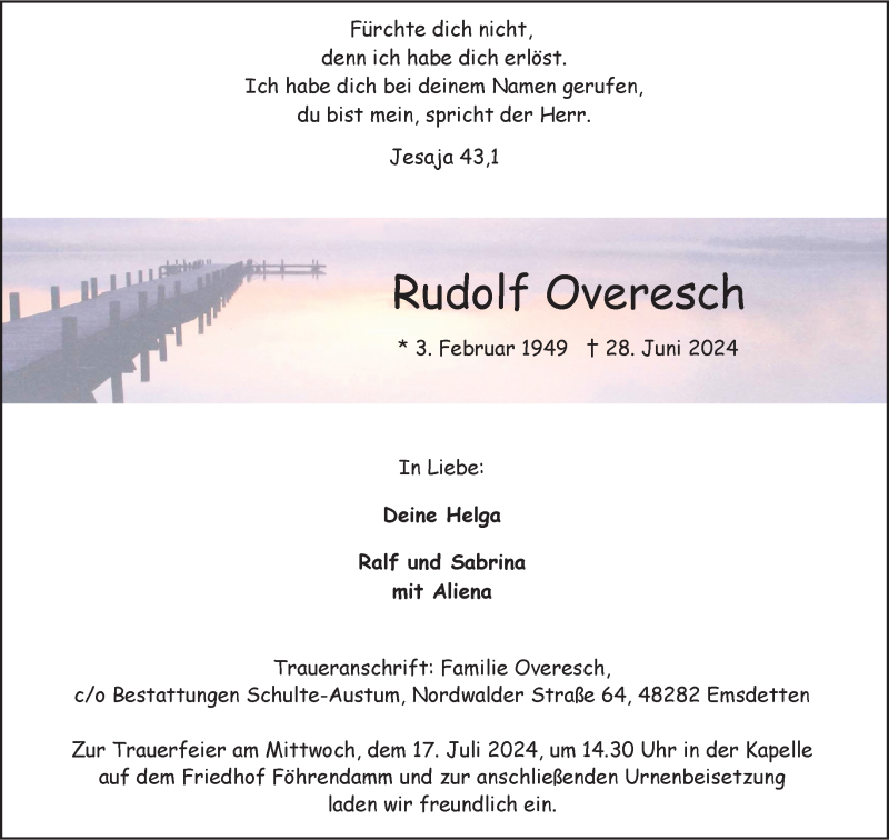  Traueranzeige für Rudolf Overesch vom 06.07.2024 aus 