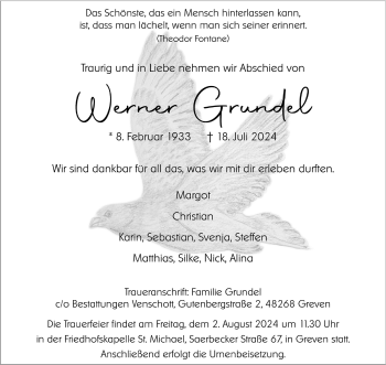Anzeige von Werner Grundel 