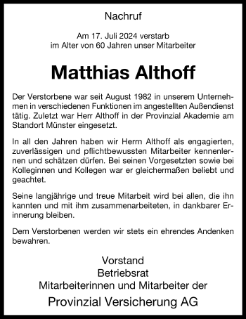 Anzeige von Matthias Althoff 