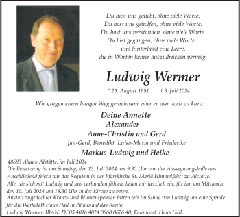 Anzeige von Ludwig Wermer 