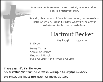 Anzeige von Hartmut Becker 