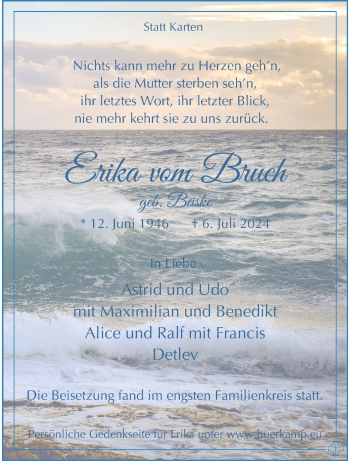 Anzeige von Erika vom Bruch 