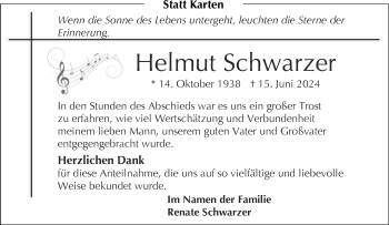 Anzeige von Helmut Schwarzer 