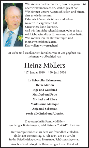 Anzeige von Heinz Möllers 