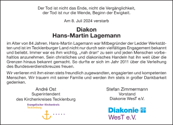 Anzeige von Hans-Martin Lagemann 