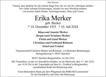Anzeige von Erika Merker 