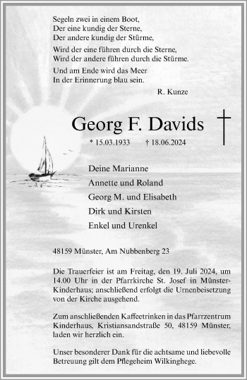 Anzeige von Georg F. Davids 