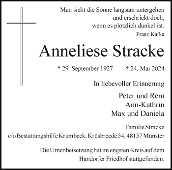 Anzeige von Anneliese Stracke 
