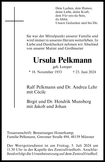 Anzeige von Ursula Pelkmann 