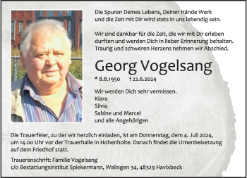 Anzeige von Georg Vogelsang 