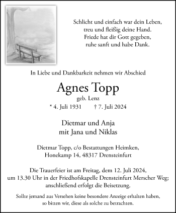 Anzeige von Agnes Topp 