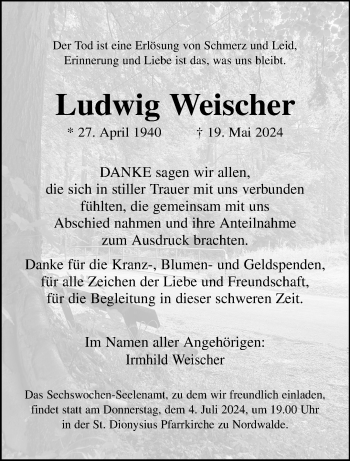 Anzeige von Ludwig Weischer 
