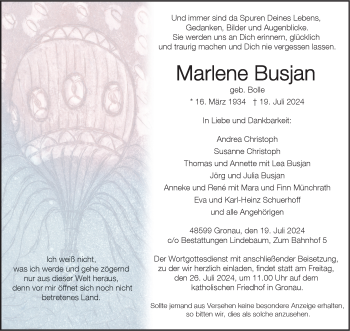 Anzeige von Marlene Busjan 