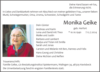 Anzeige von Monika Geike 