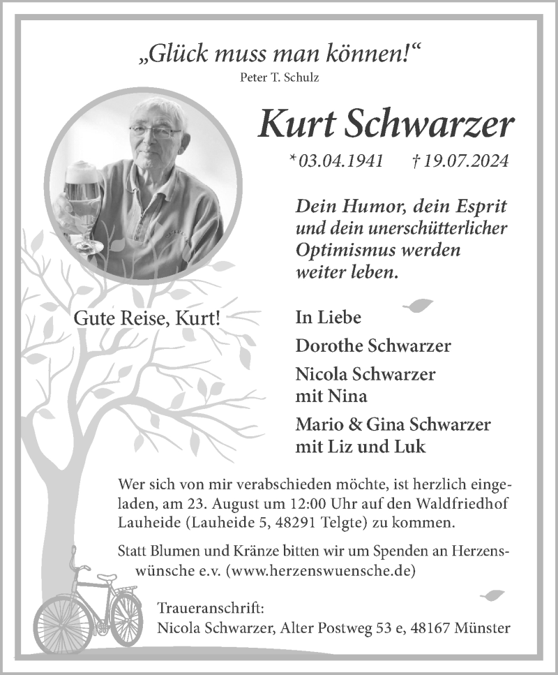  Traueranzeige für Kurt Schwarzer vom 27.07.2024 aus 