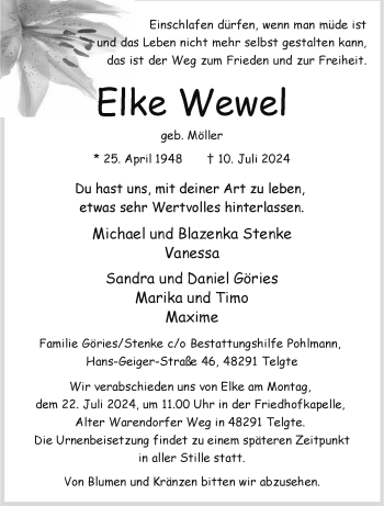 Anzeige von Elke Wewel 