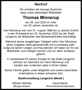 Anzeige von Thomas Minnerup 