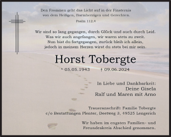 Anzeige von Horst Tobergte 