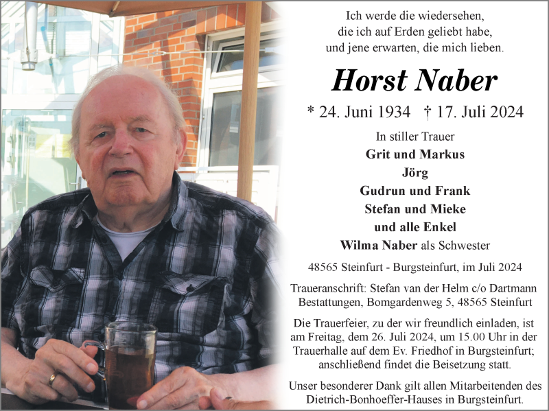  Traueranzeige für Horst Naber vom 20.07.2024 aus 