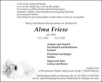 Anzeige von Alma Friese 