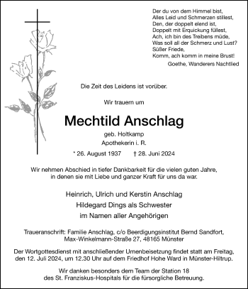 Anzeige von Mechtild Anschlag 