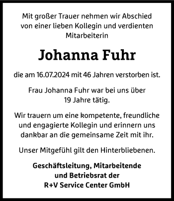 Anzeige von Johanna Fuhr 