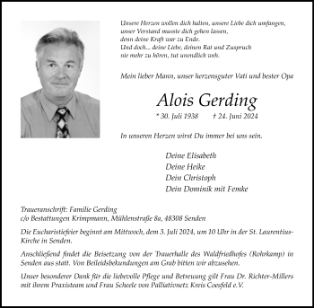 Anzeige von Alois Gerding 