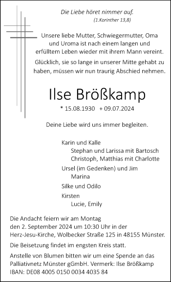 Anzeige von Ilse Brökamp 