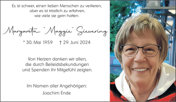 Anzeige von Margareta Siewering 