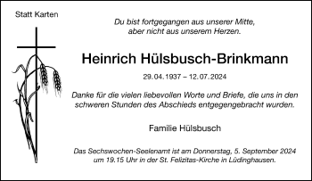 Anzeige von Heinrich Hülsbusch-Brinkmann 