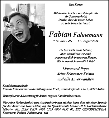 Anzeige von Fabian Fahnemann 