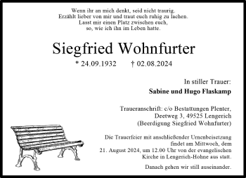 Anzeige von Siegfried Wohnfurter 