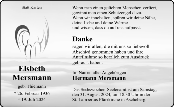 Anzeige von Elsbeth Mersmann 