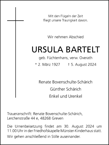 Anzeige von Ursula Bartelt 