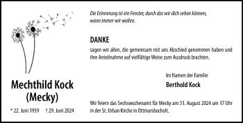Anzeige von Mechthild Kock 