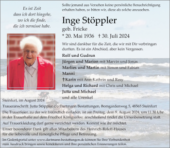 Anzeige von Inge Stöppler 
