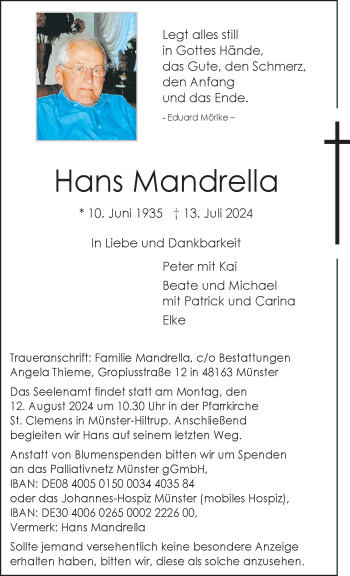 Anzeige von Hans Mandrella 