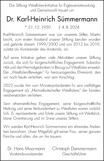 Anzeige von Dr. Karl-Heinrich Sümmermann 