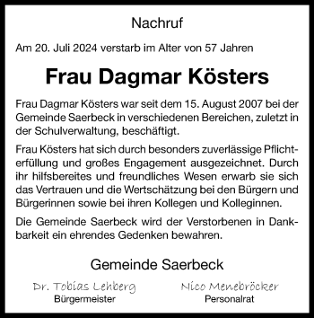 Anzeige von Dagmar Kösters 