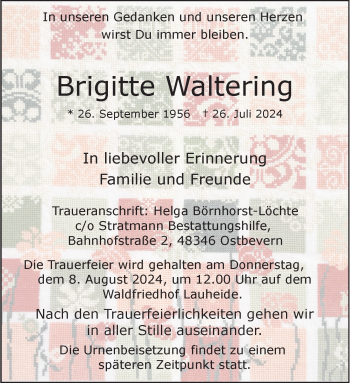 Anzeige von Brigitte Waltering 