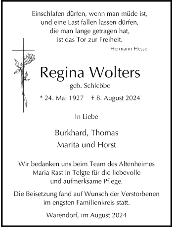 Anzeige von Regina Wolters 