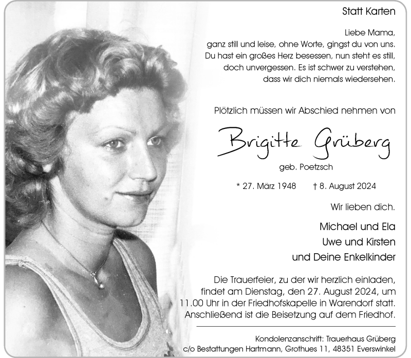  Traueranzeige für Brigitte Grüberg vom 17.08.2024 aus 